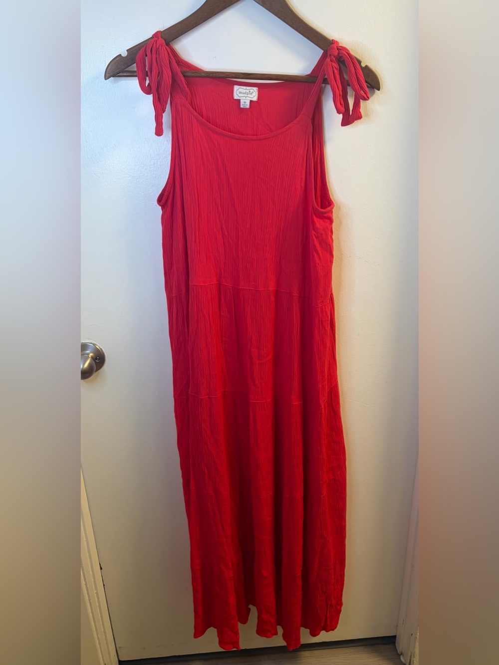 Mud Pie Mimi Red Tiered Maxi Dress Women’s M Tie Shoulder Viscose Boho